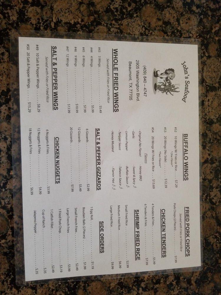 Menu at John s Seafood restaurant Beaumont