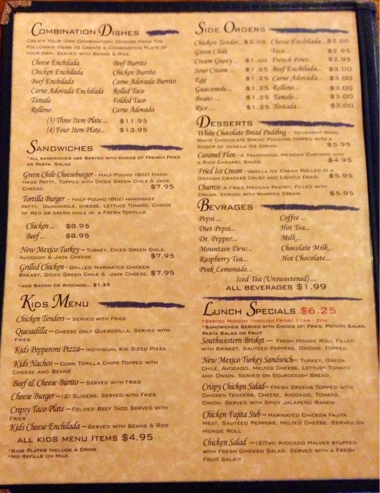 Menu At Casa De Suenos Restaurant, Tularosa