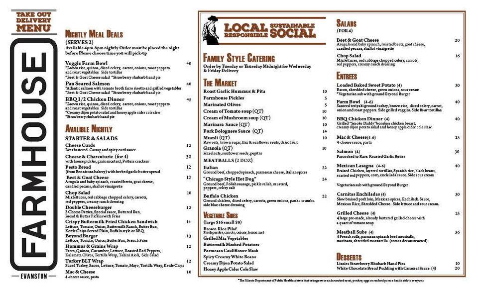 Menu at Farmhouse Evanston restaurant, Evanston