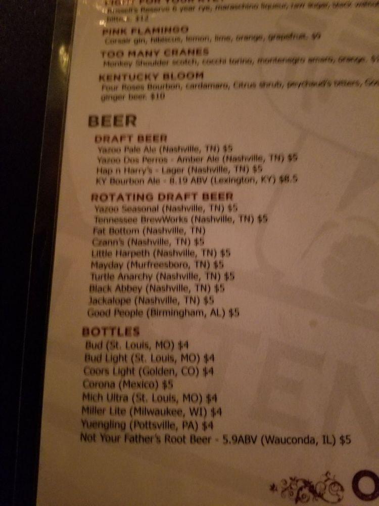 Menu at Listening Room Cafe Nashville, Nashville, 618 4th Ave S