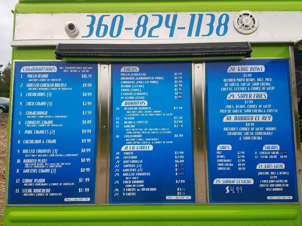 Menu at Taqueria El Rey restaurant, Port Orchard