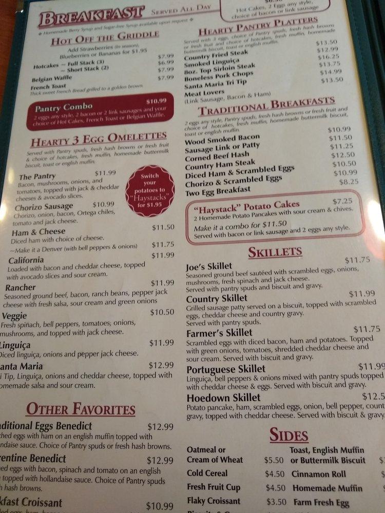 Menu at The Pantry restaurant, Santa Maria, 726 S Broadway