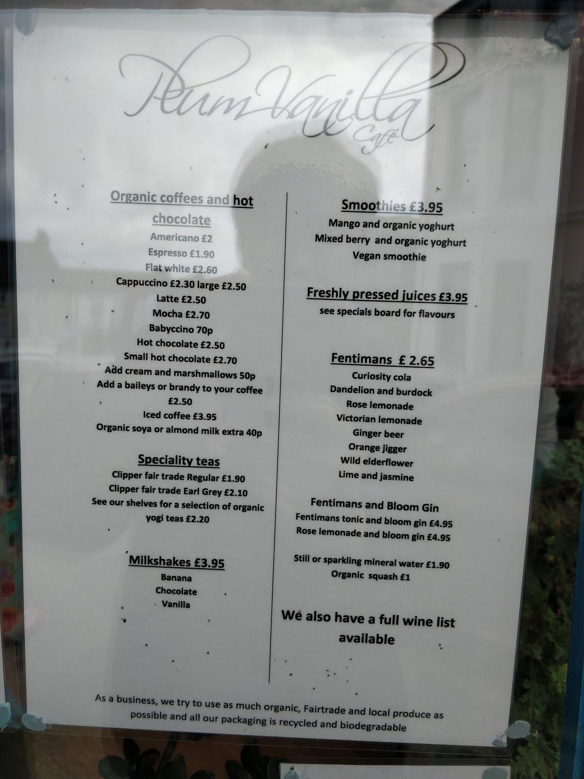 Menu at Plumvanilla Cafe, Narberth