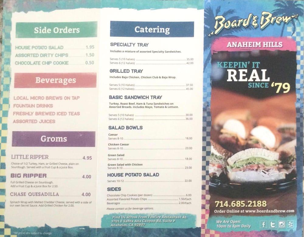 Menu at Board & Brew Anaheim Hills pub & bar, Anaheim