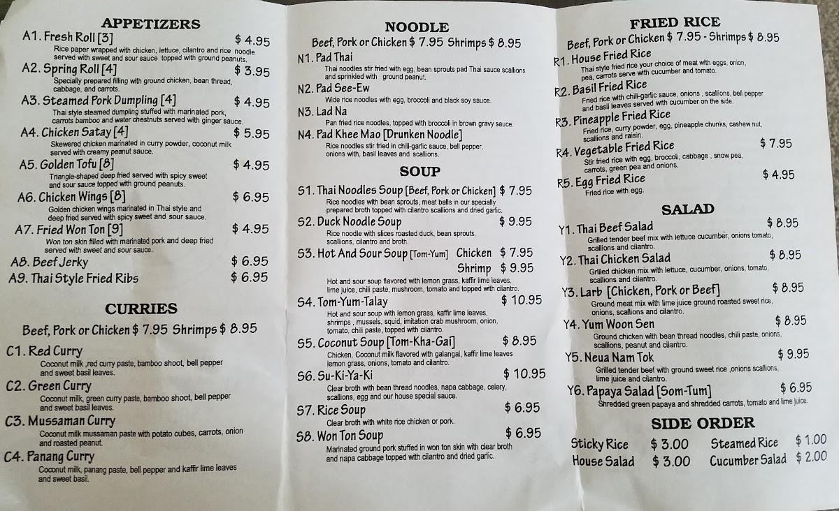 Menu at Thai Noodle Place restaurant, Fort Walton Beach