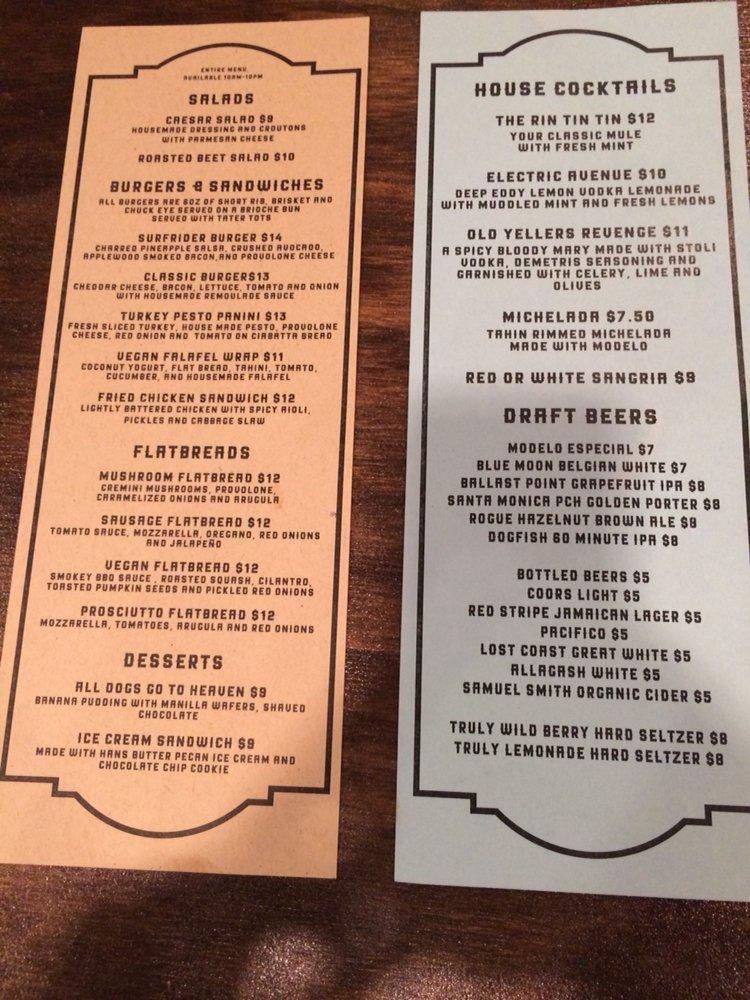 Menu at Wet Dog Tavern pub & bar, Huntington Beach