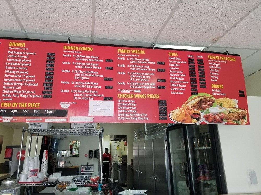 Menu at AJ's Fish Market restaurant, Lake Elsinore