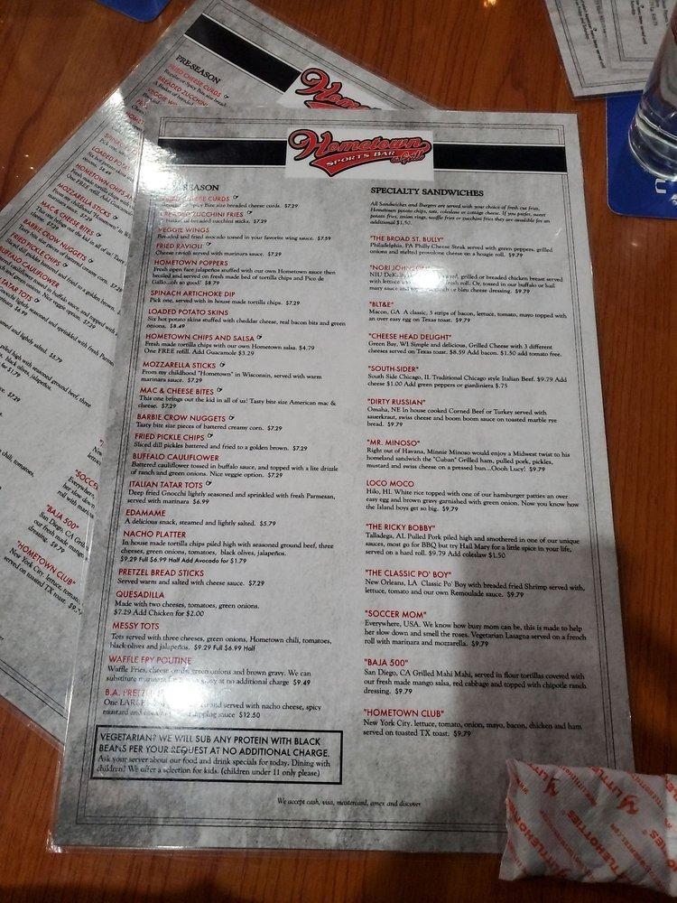 Menu at Hometown Sports Bar & Grill, DeKalb