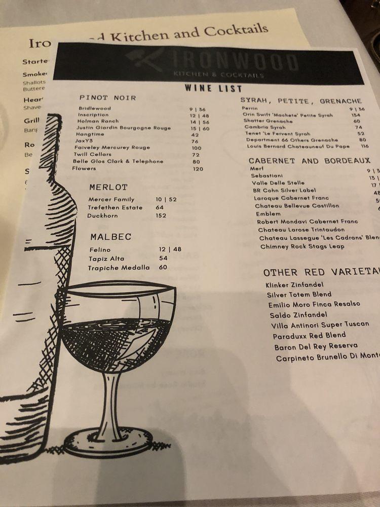 Menu at Ironwood Kitchen & Cocktails restaurant, Homewood
