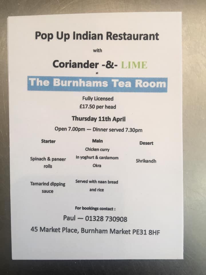 Menu at The Burnhams Tea Room cafe, Burnham Market