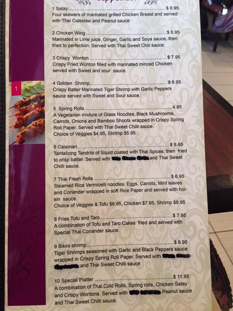 Menu at Grimsby Thai restaurant, Grimsby
