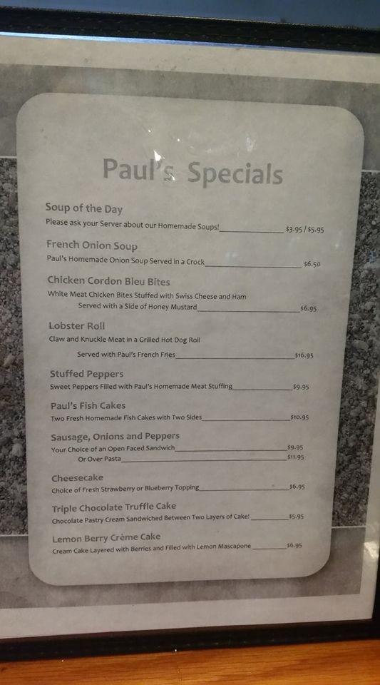 Menu at Paul's Pizza & Seafood pizzeria, Falmouth