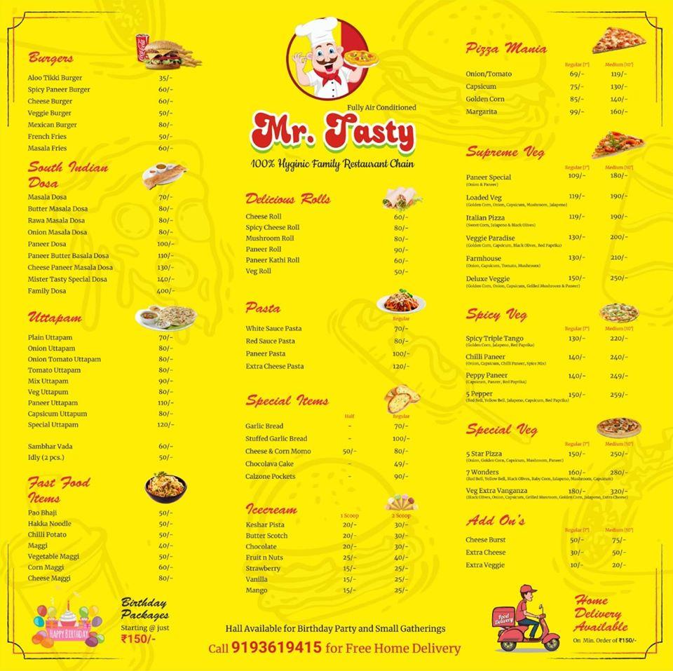 Mr. TASTY menu