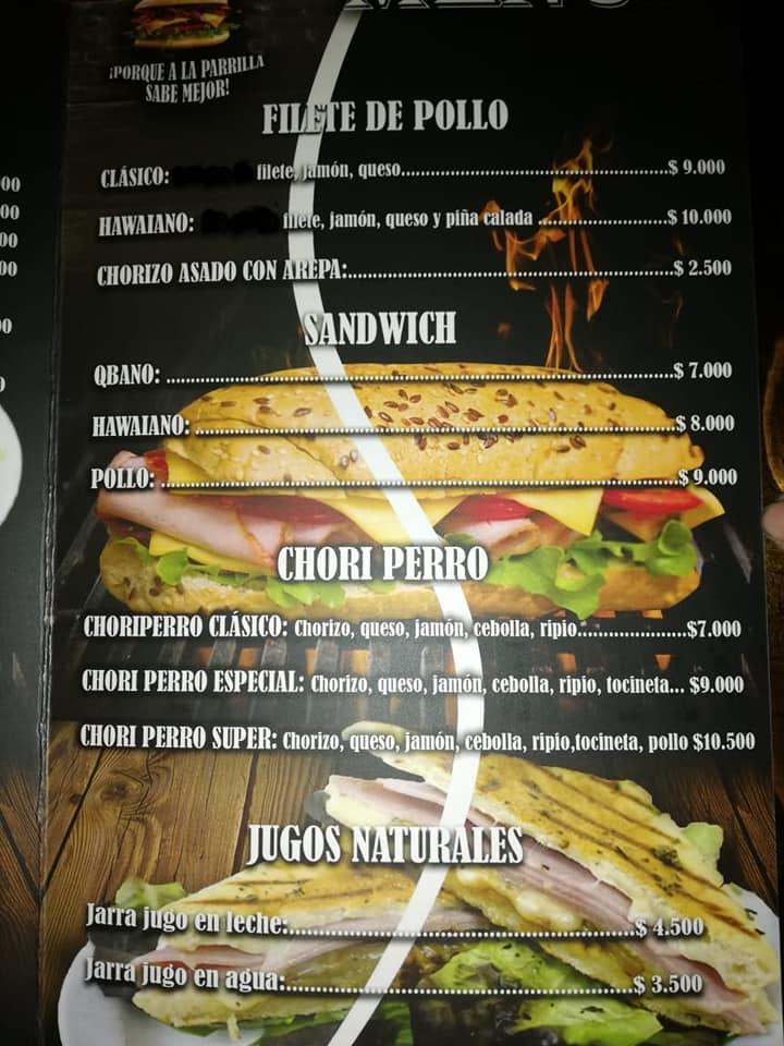 Menu at Plancha y parrilla burger, Popayán