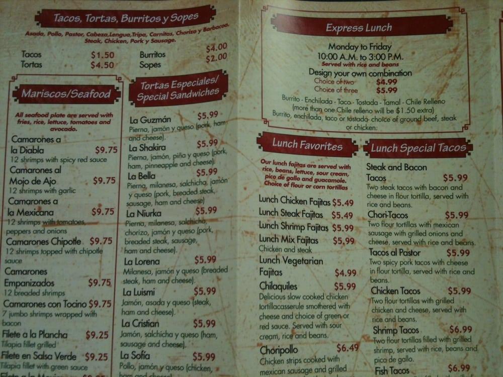 Menu at El Gallo Giro restaurant, Memphis, Lamar Ave