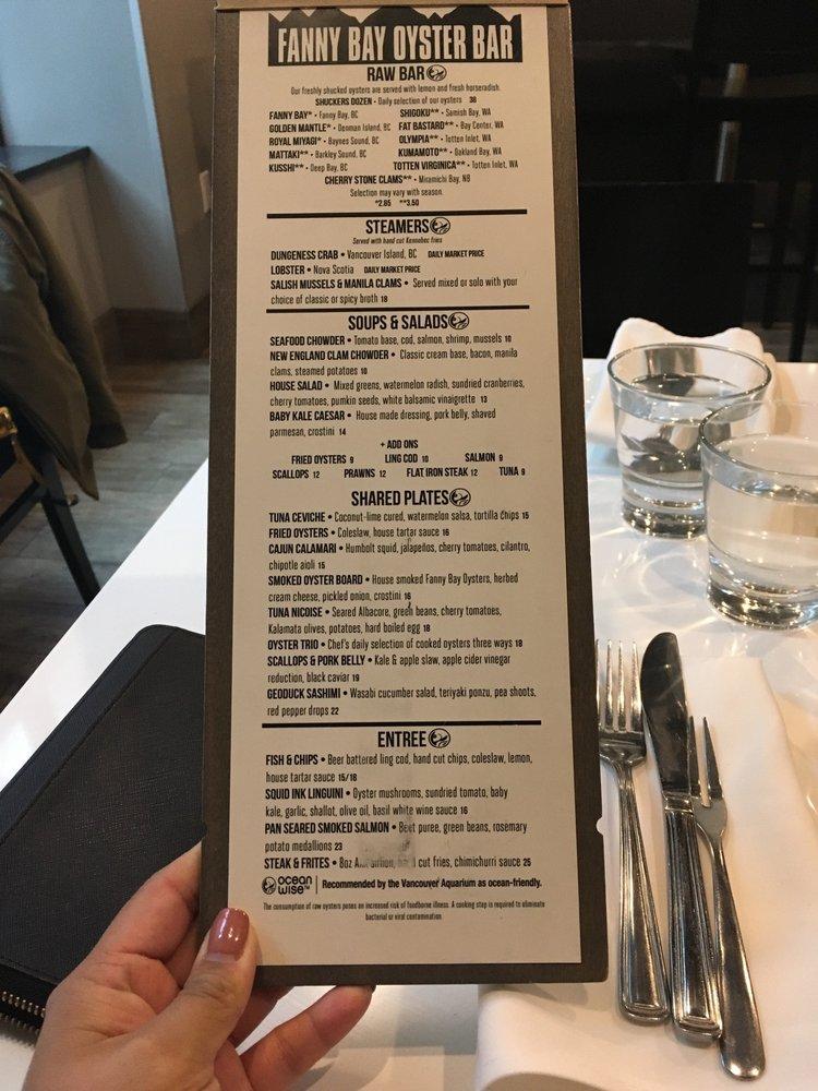 Menu at Fanny Bay Oyster Bar & Shellfish Market, Vancouver