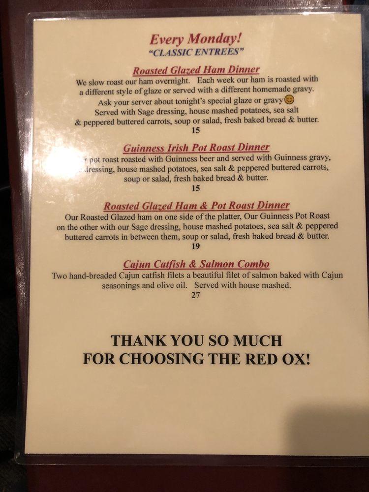 Menu at Red Ox steakhouse, Appleton