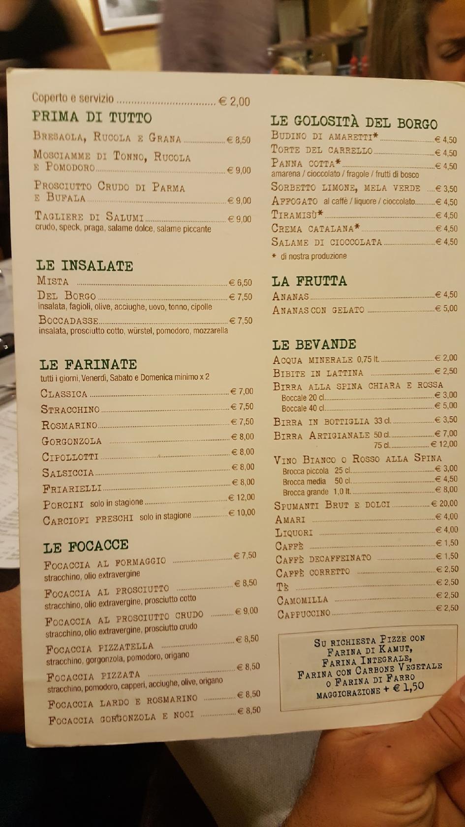 Menu Da Ristorante Pizzeria Antico Borgo Genova