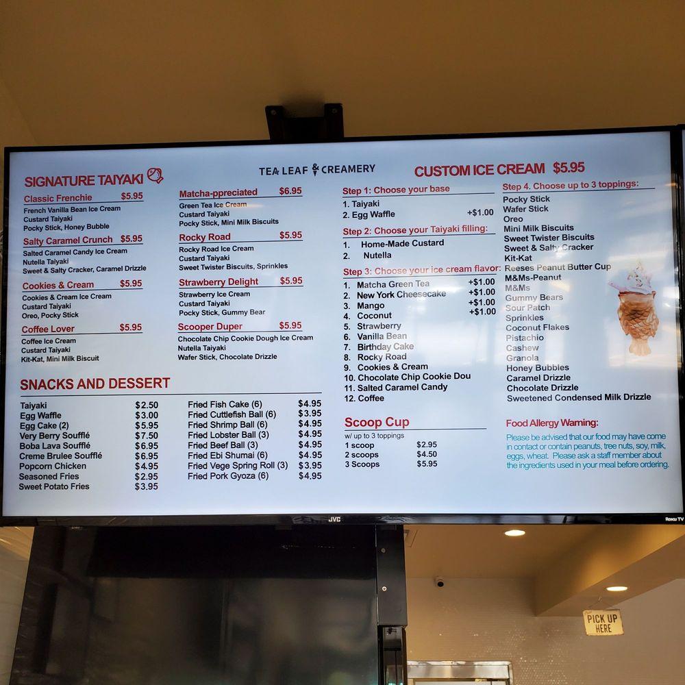 Menu at tea leaf creamery desserts doraville