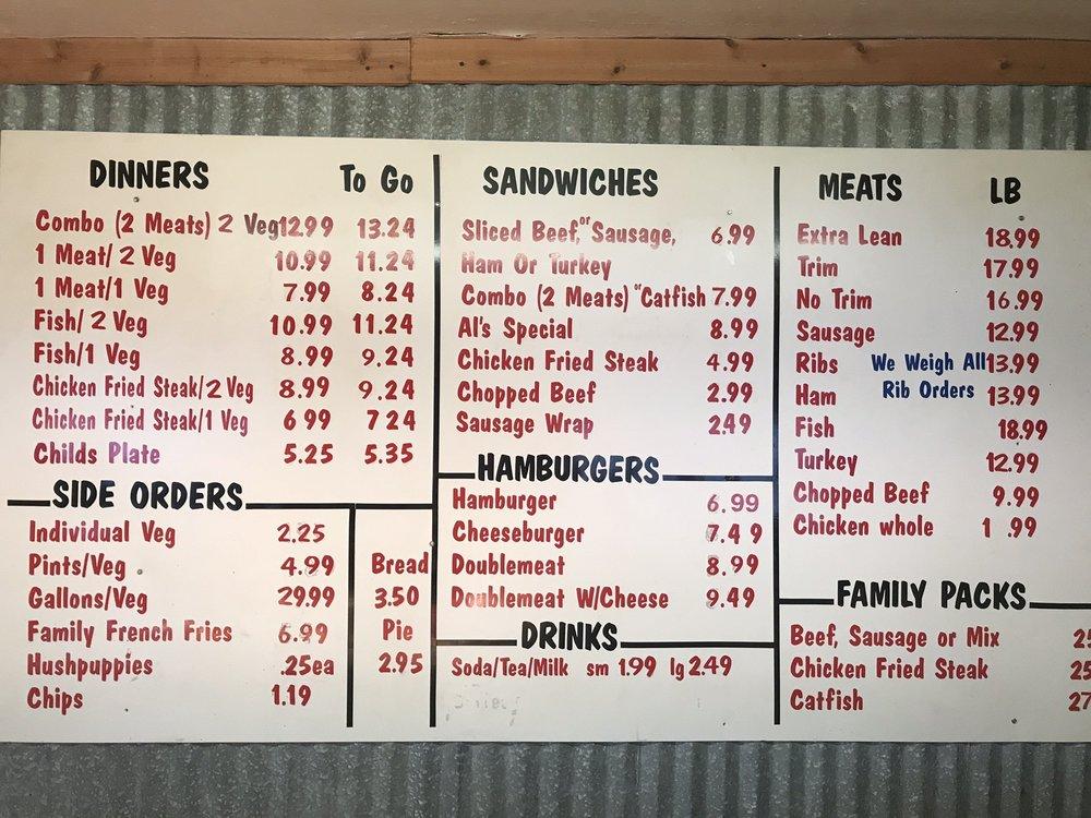 Menu at Al's BarBQ Barn, Temple
