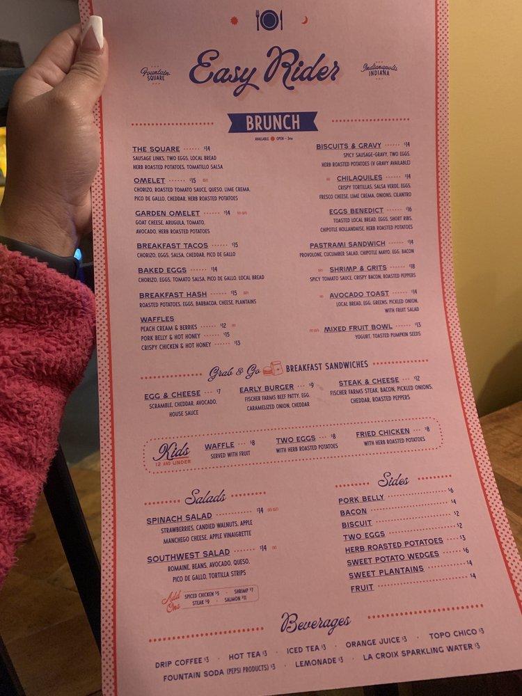 Menu at Easy Rider Diner restaurant, Indianapolis