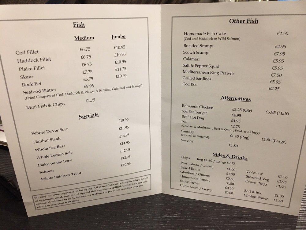 Menu at North Sea Fish Restaurant, London, 7-8 Leigh St