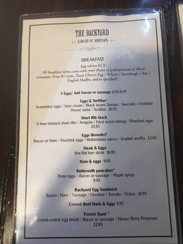 Menu at The Backyard Grub n' Brews pub & bar, Santa Clarita