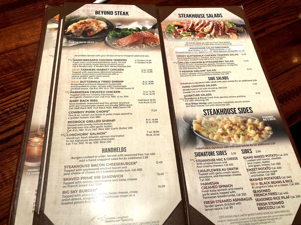 Menu at LongHorn Steakhouse, Hollywood