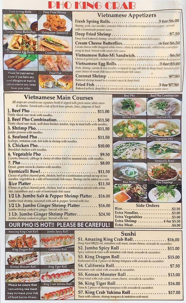 Carta Del Restaurante Pho King Crab Union Gap E Washington Ave 104