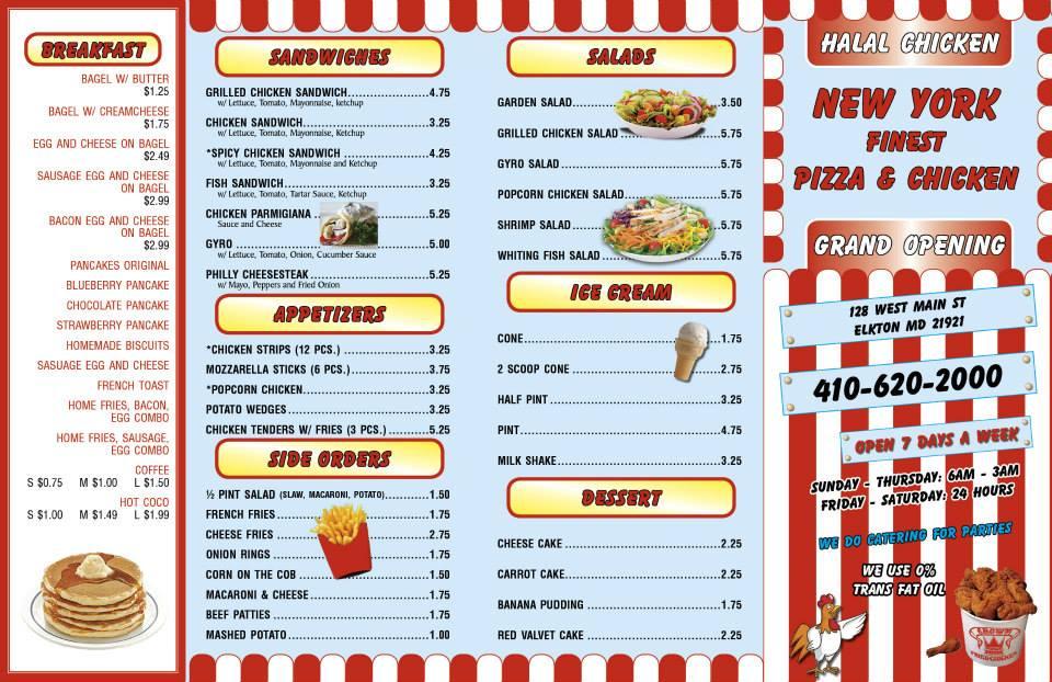 Menu at New York's Finest Pizza & Chicken restaurant, Elkton