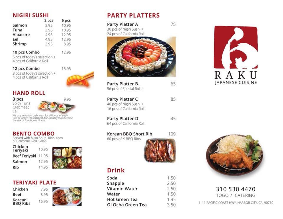 Carta Del Restaurante Raku Sushi Tonkatsu Los Angeles
