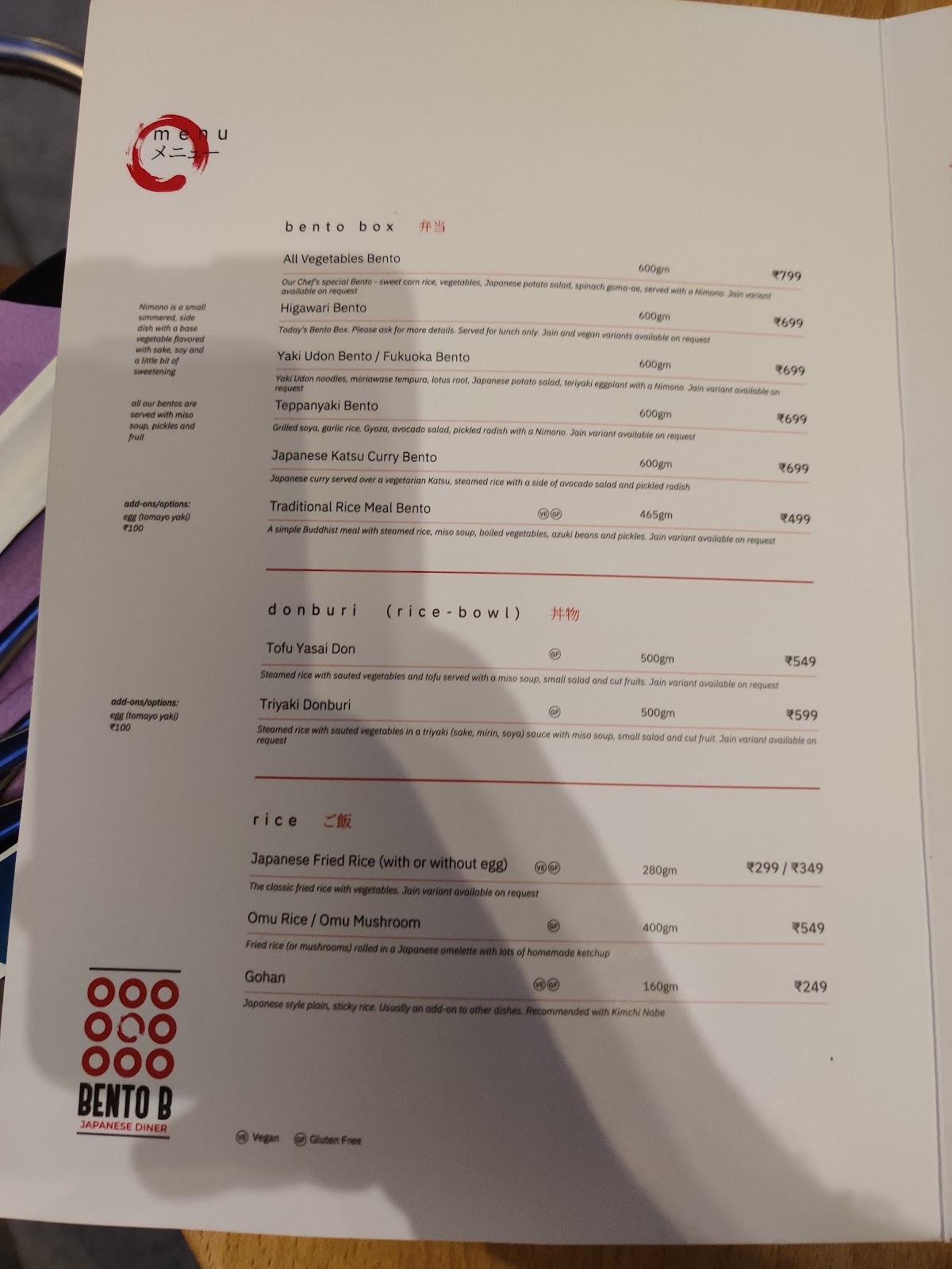 Menu At Bento B, Ahmedabad