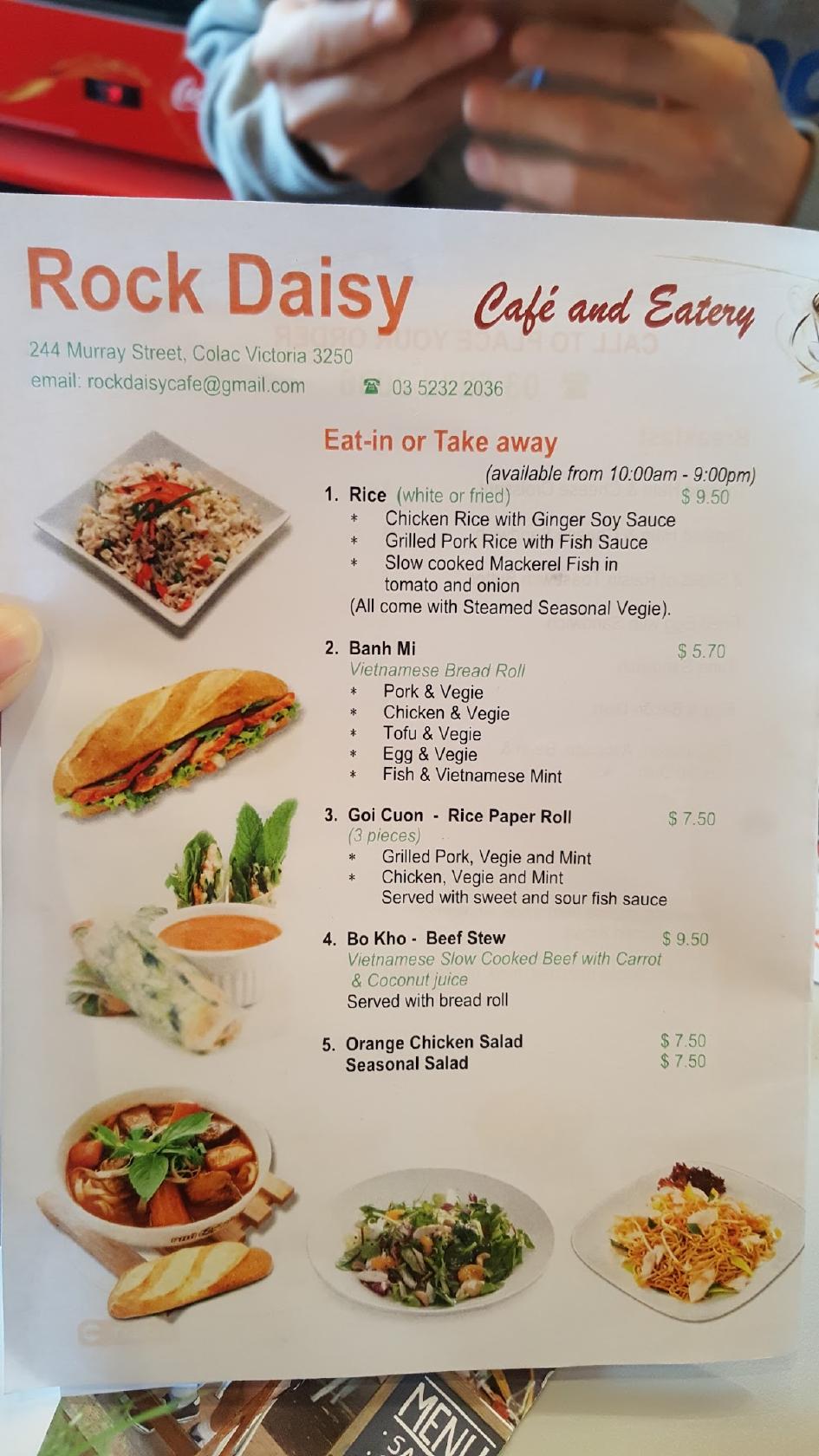 Menu at Rock Daisy Cafe & Eatery, Colac