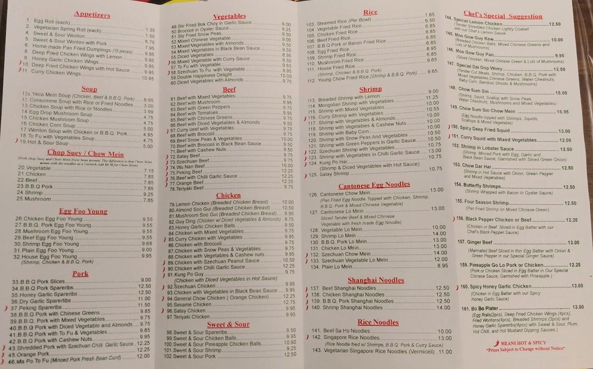 Menu at Double Happiness Chinese Restaurant, Midland