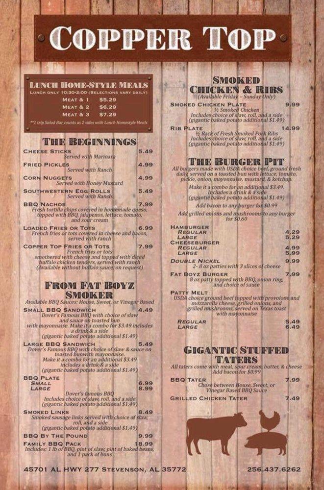 Menu at Copper Top BBQ, Stevenson