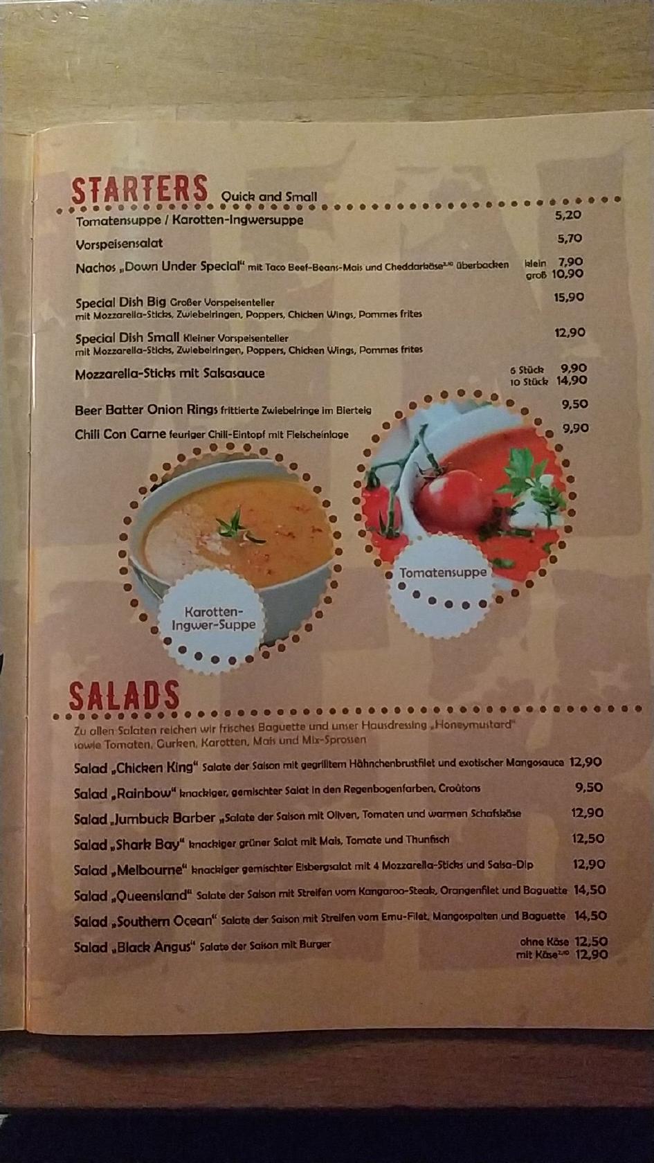 Menu at Down Under Australian Steakhouse Restaurant & Bar, Bad Vilbel