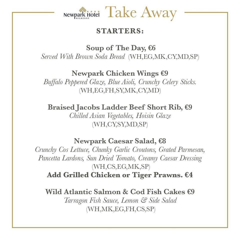 Menu at Newpark Hotel Kilkenny restaurant, Kilkenny