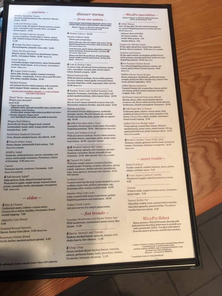 Menu at WildFin American Grill pub & bar, Tacoma