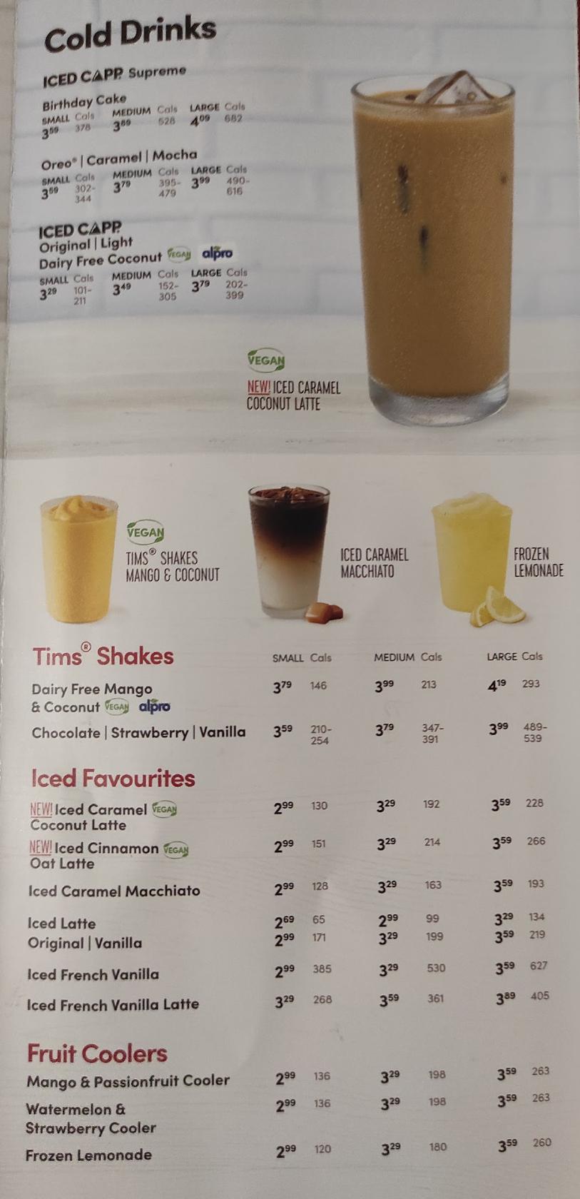 Menu At Tim Hortons Restaurant Stirling