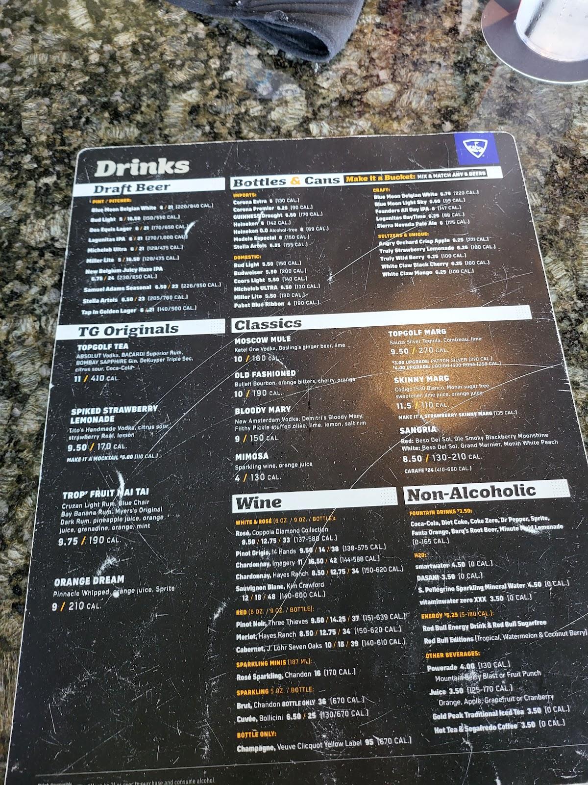Menu at Topgolf pub & bar, Naperville