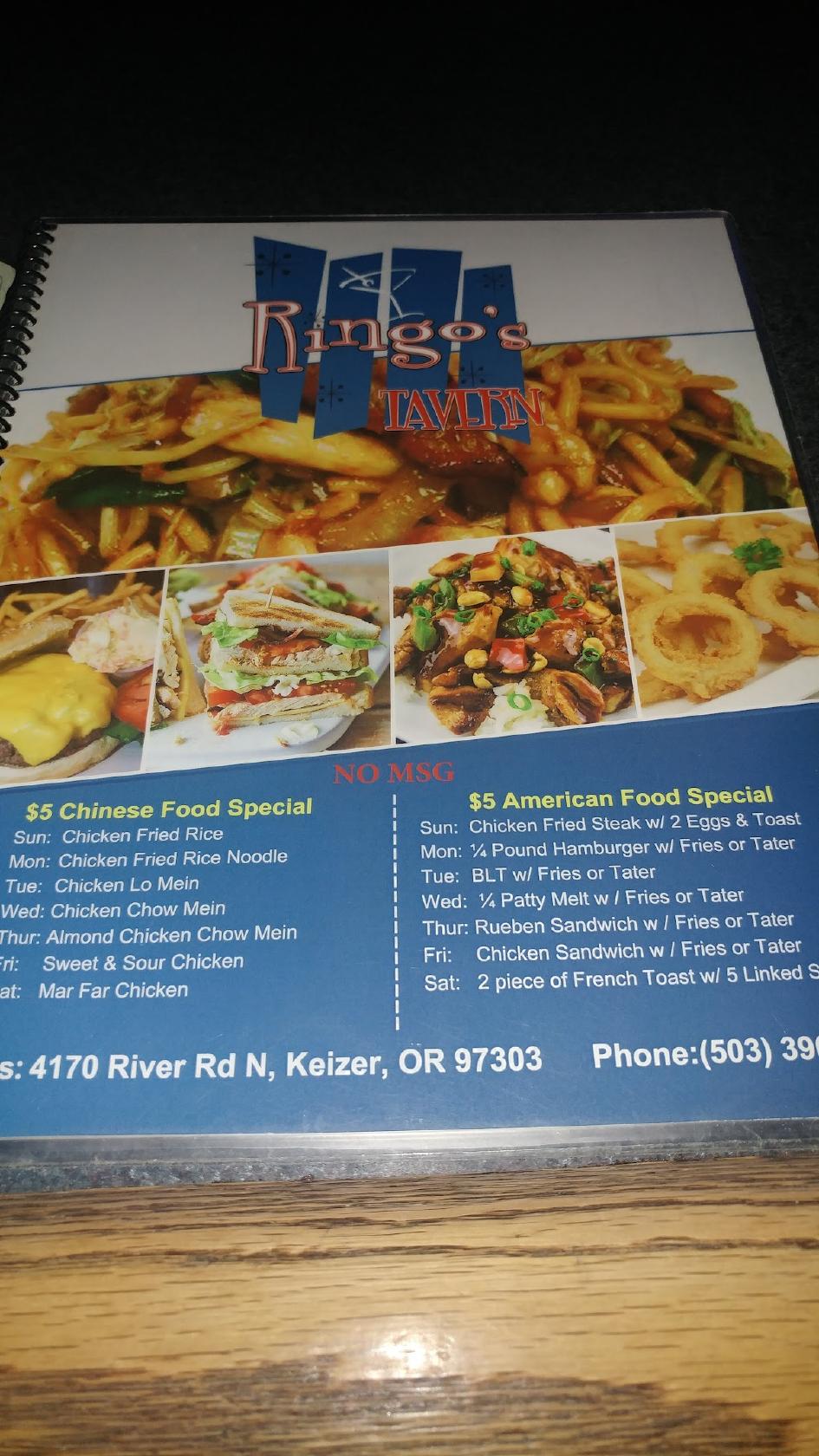 Menu at Ringo's Tavern pub & bar, Keizer