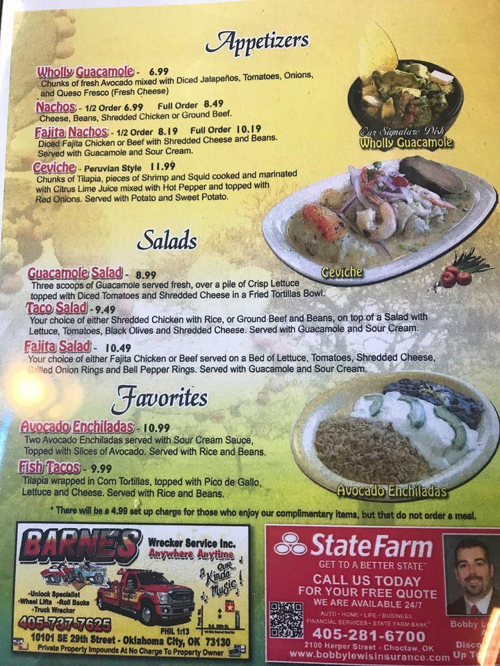 Menu at Wholly Guacamole Kitchen restaurant, Midwest City