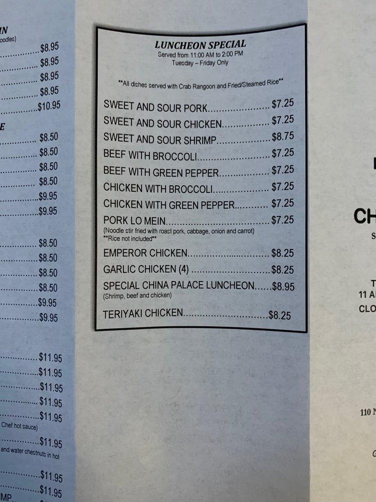 Menu at China Palace restaurant, Iola