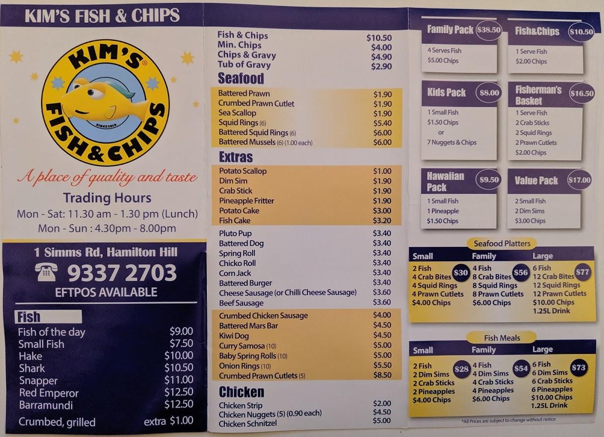 Menu at Kim's Fish & Chips fast food, Hilton