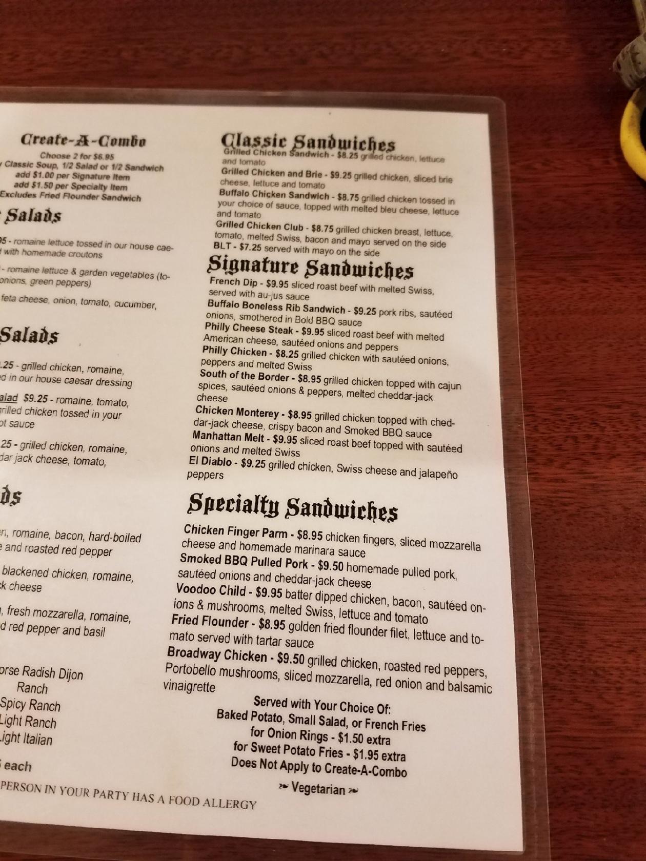 Menu at Lisa's Buffalo Grille restaurant, Greenlawn