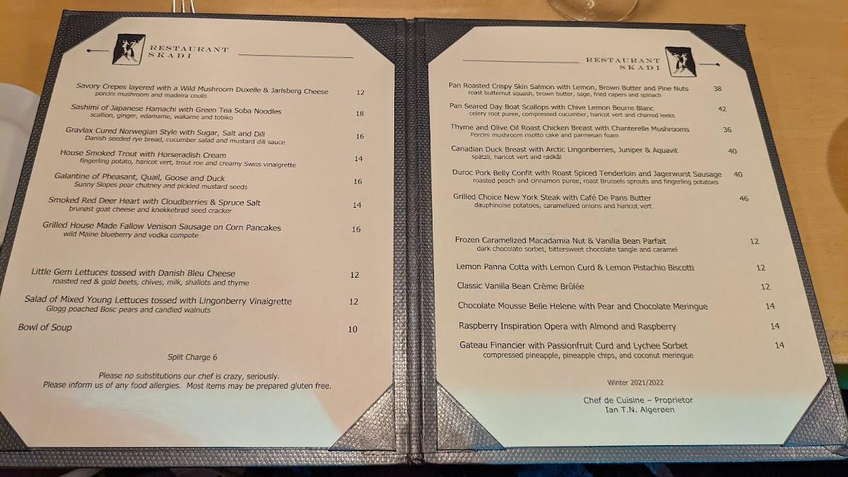 Menu at Skadi pub & bar, Mammoth Lakes, 94 Berner St A
