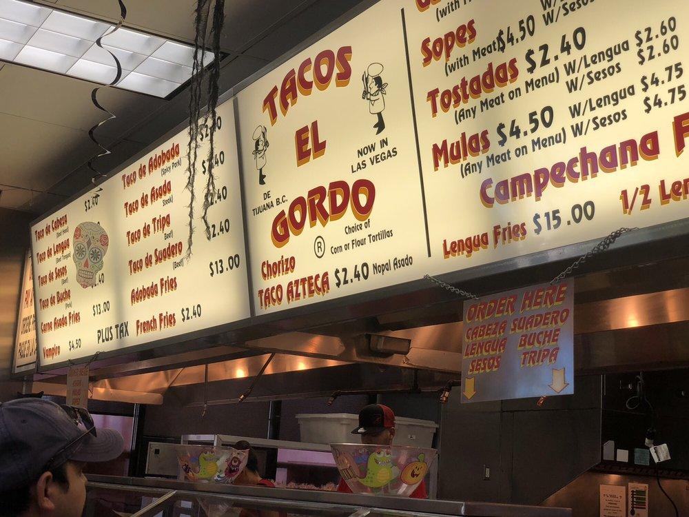 Carta del restaurante Tacos El Gordo, Las Vegas, E Charleston Blvd