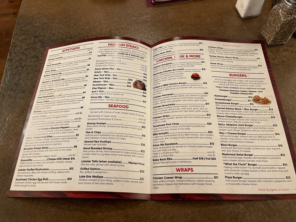 Menu at Central Station Steak And Ale steakhouse, Cambridge