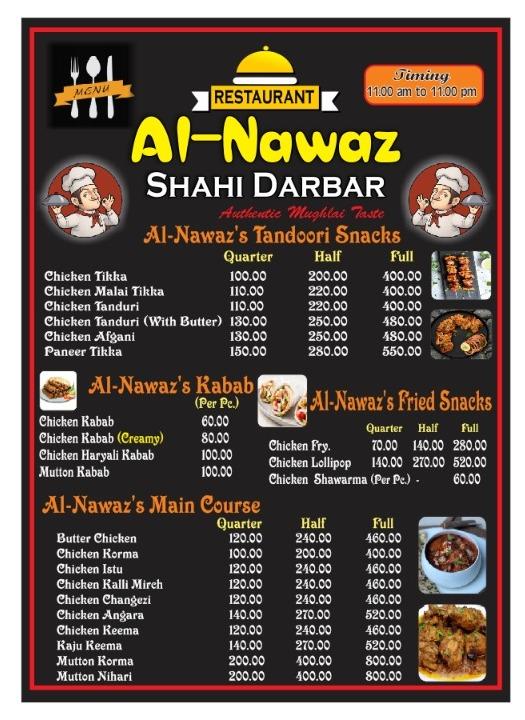 Menu at AlNawaz Shahi Darbar Restaurant, Saharanpur