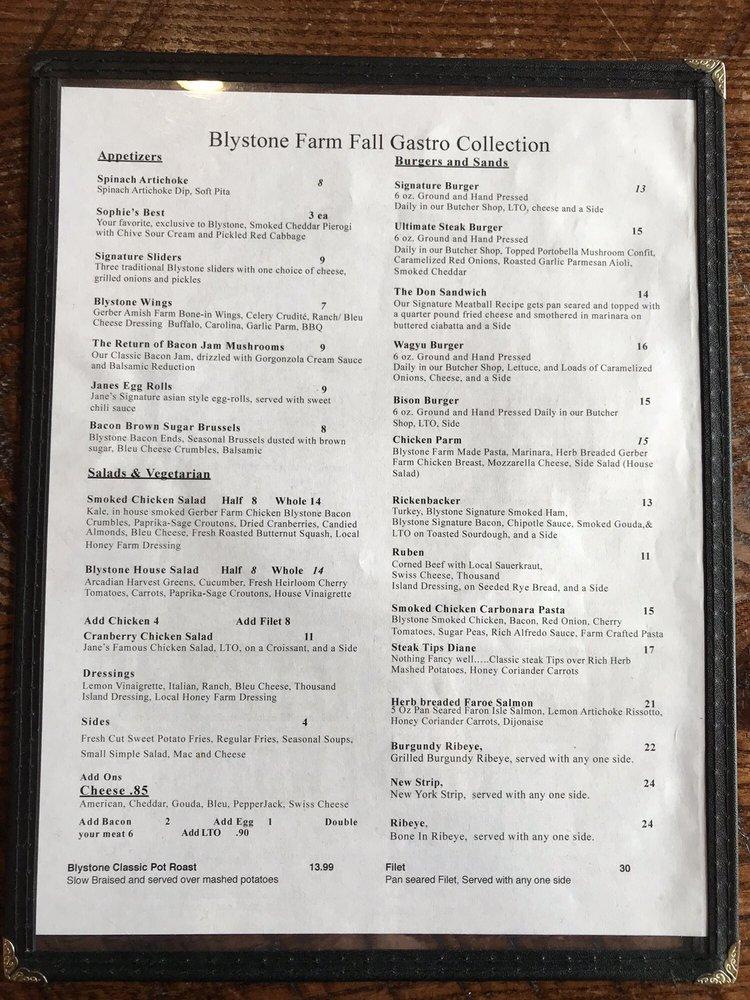 Menu at Blystone Farm restaurant, Canal Winchester